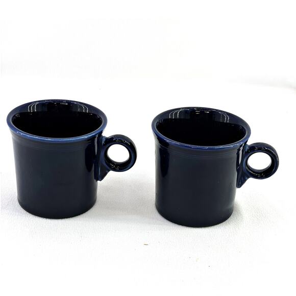 Set of 2 Fiesta Ware Homer Laughlin Cobalt Blue Coffee Cups Mugs O Ring - Picture 1 of 3